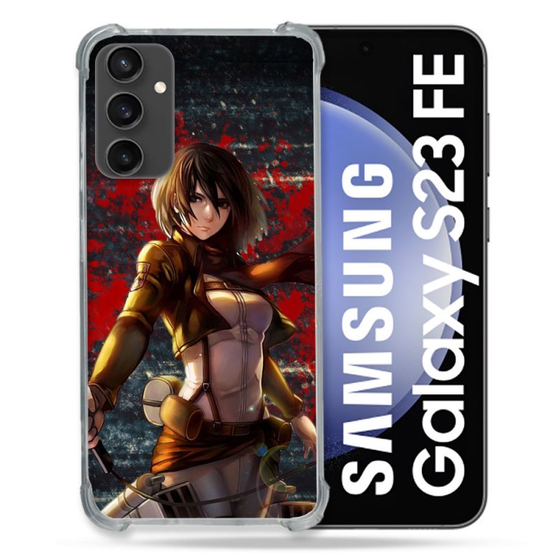 Coque Renforcée En Verre Trempé PourSamsung Galaxy S23 FE Manga Attaque Titans Mikasa
