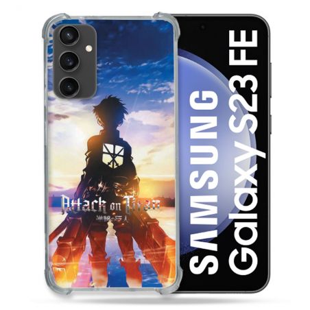 Coque Renforcée En Verre Trempé PourSamsung Galaxy S23 FE Manga Attaque Titans Soleil
