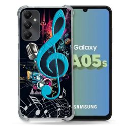 Coque Renforcée En Verre Trempé PourSamsung Galaxy A05S Musique Cle Sol Bleu