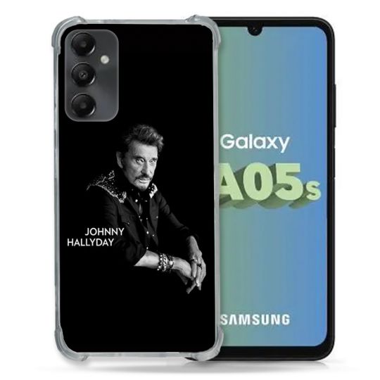 Coque Renforcée En Verre Trempé PourSamsung Galaxy A05S Musique Johnny Hallyday Noir