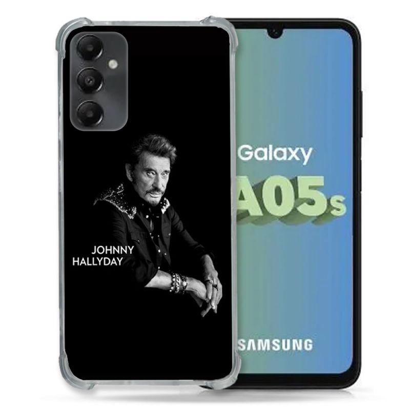 Coque Renforcée En Verre Trempé PourSamsung Galaxy A05S Musique Johnny Hallyday Noir
