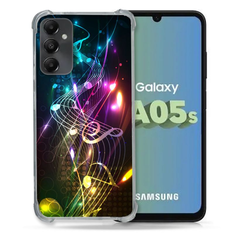 Coque Renforcée En Verre Trempé PourSamsung Galaxy A05S Musique Partition Multicolore