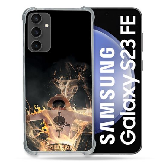 Coque Renforcée En Verre Trempé PourSamsung Galaxy S23 FE Manga One Piece Ace Noir