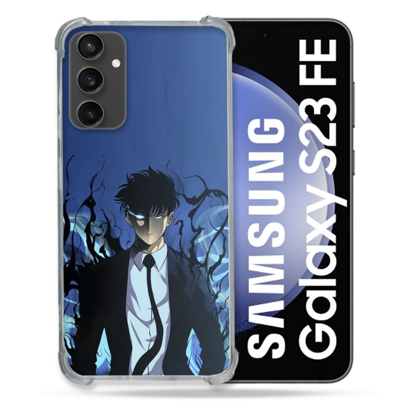 Coque Renforcée En Verre Trempé PourSamsung Galaxy S23 FE Manga Solo Leveling Sung Bleu