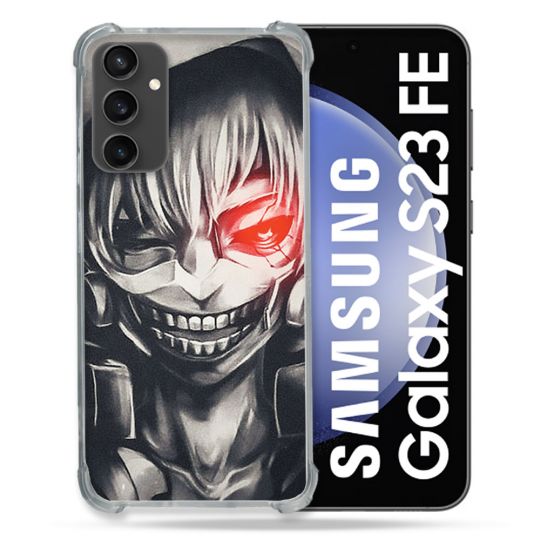 Coque Renforcée En Verre Trempé PourSamsung Galaxy S23 FE Manga Tokyo Ghoul Kaneki Noir