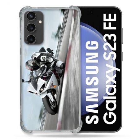 Coque Renforcée En Verre Trempé PourSamsung Galaxy S23 FE Moto Course GP Blanche