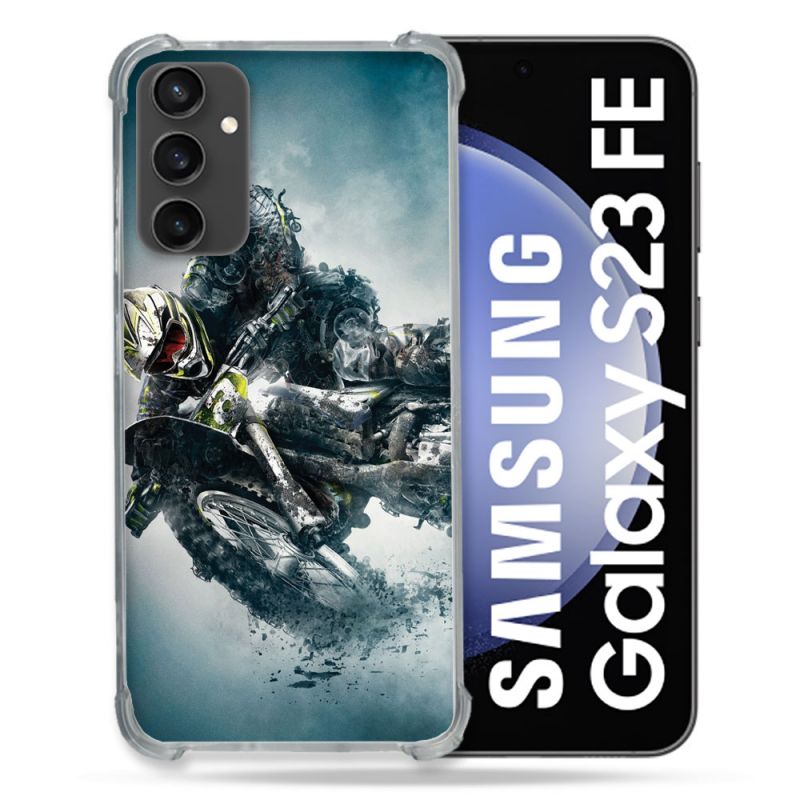 Coque Renforcée En Verre Trempé PourSamsung Galaxy S23 FE Moto Cross Ombre
