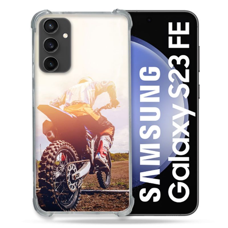 Coque Renforcée En Verre Trempé PourSamsung Galaxy S23 FE Moto Cross Soleil