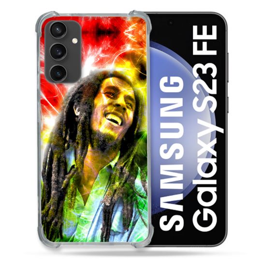 Coque Renforcée En Verre Trempé PourSamsung Galaxy S23 FE Musique Bob Marley Color