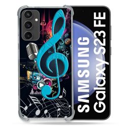 Coque Renforcée En Verre Trempé PourSamsung Galaxy S23 FE Musique Cle Sol Bleu