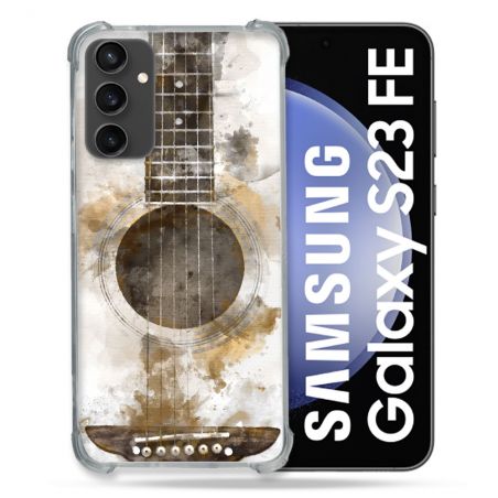 Coque Renforcée En Verre Trempé PourSamsung Galaxy S23 FE Musique Guitare Tag