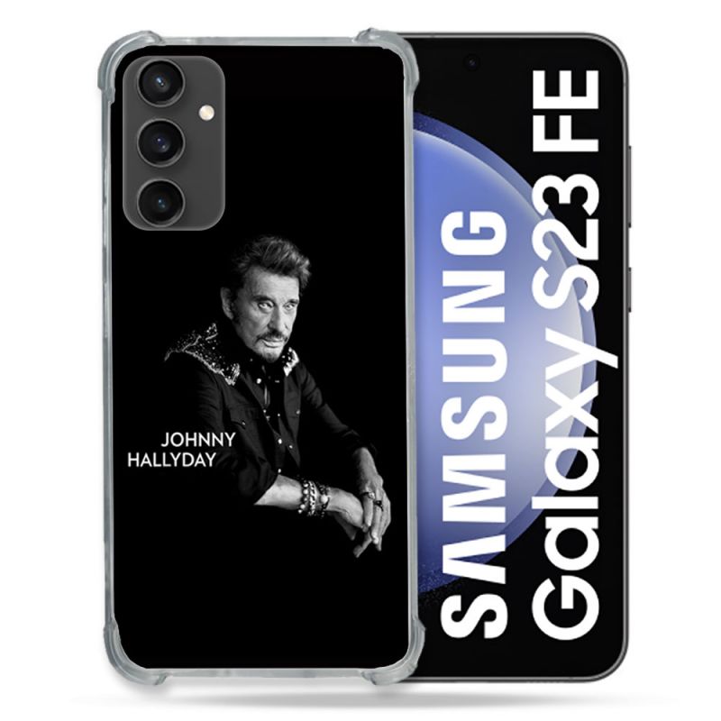 Coque Renforcée En Verre Trempé PourSamsung Galaxy S23 FE Musique Johnny Hallyday Noir