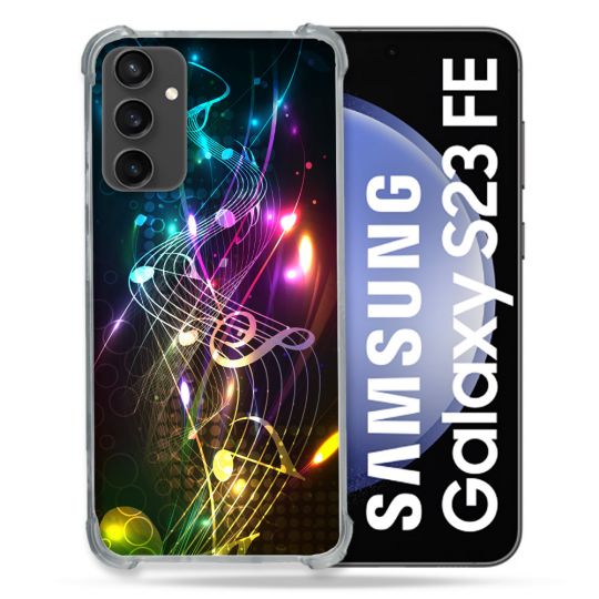 Coque Renforcée En Verre Trempé PourSamsung Galaxy S23 FE Musique Partition Multicolore