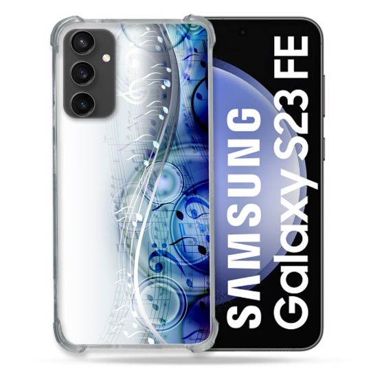 Coque Renforcée En Verre Trempé PourSamsung Galaxy S23 FE Musique Partition Vague