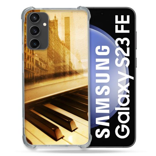 Coque Renforcée En Verre Trempé PourSamsung Galaxy S23 FE Musique Piano Retro