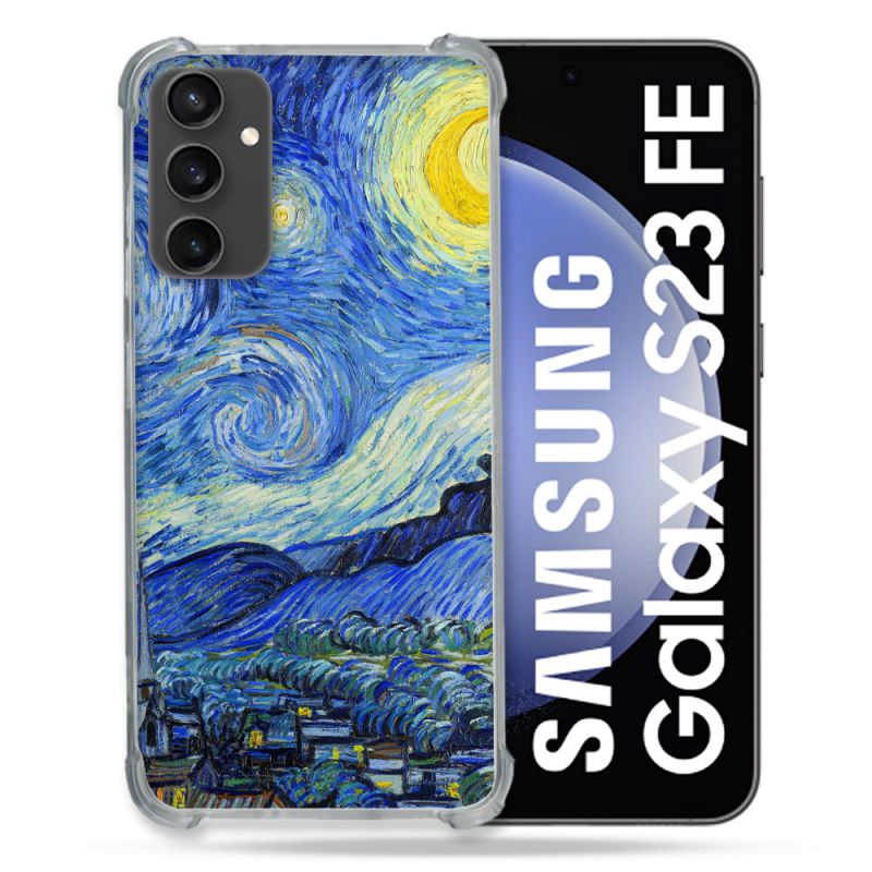 Coque Renforcée En Verre Trempé PourSamsung Galaxy S23 FE Peinture La nuit étoilée