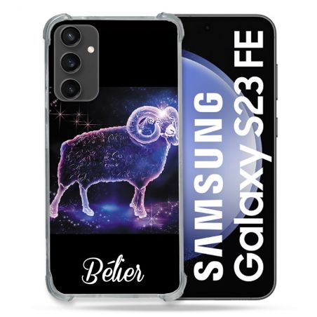 Coque Renforcée En Verre Trempé PourSamsung Galaxy S23 FE Signe Zodiaque 2 Bélier