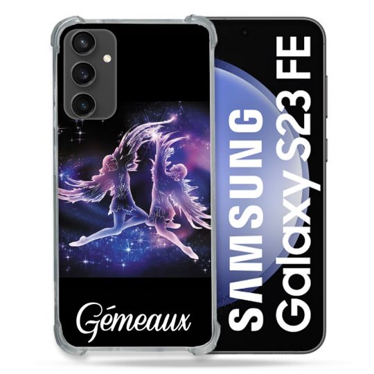 Coque Renforcée En Verre Trempé PourSamsung Galaxy S23 FE Signe Zodiaque 2 Gémeaux