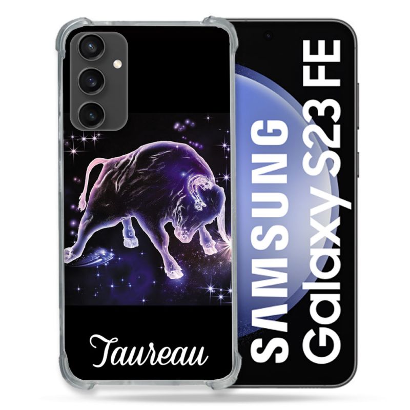 Coque Renforcée En Verre Trempé PourSamsung Galaxy S23 FE Signe Zodiaque 2 Taureau