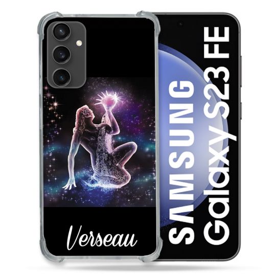 Coque Renforcée En Verre Trempé PourSamsung Galaxy S23 FE Signe Zodiaque 2 Verseau