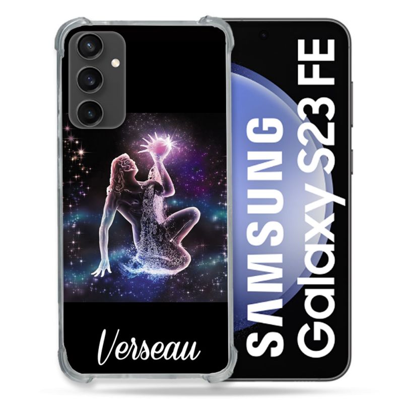 Coque Renforcée En Verre Trempé PourSamsung Galaxy S23 FE Signe Zodiaque 2 Verseau