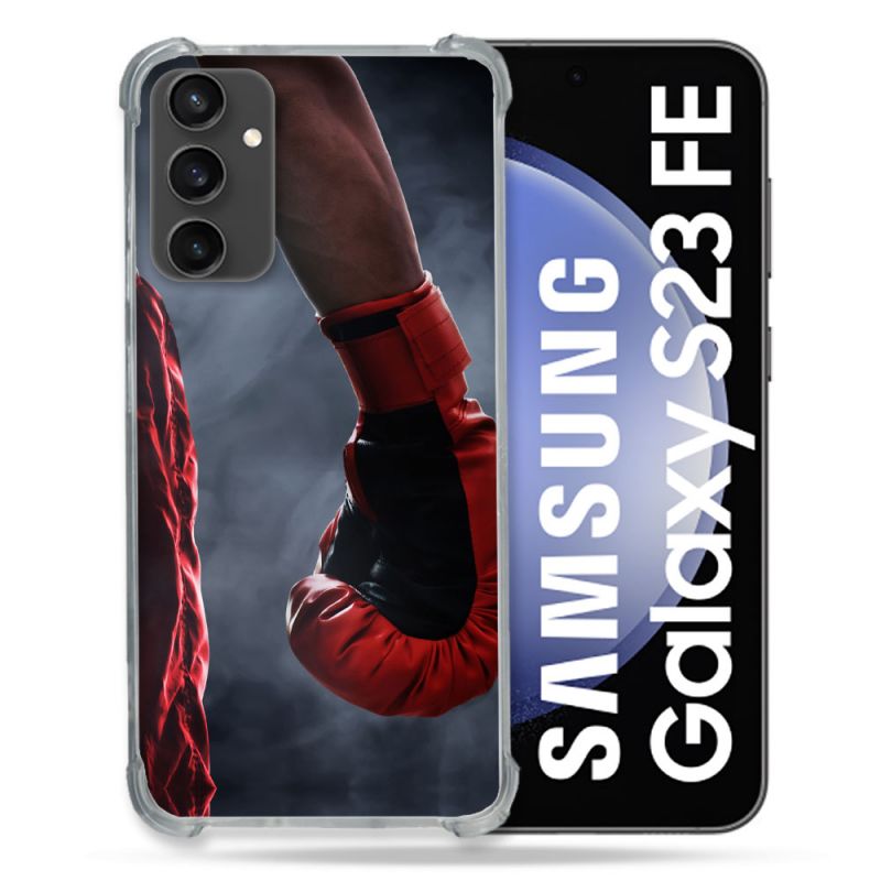 Coque Renforcée En Verre Trempé PourSamsung Galaxy S23 FE Sport Boxe Gant Rouge