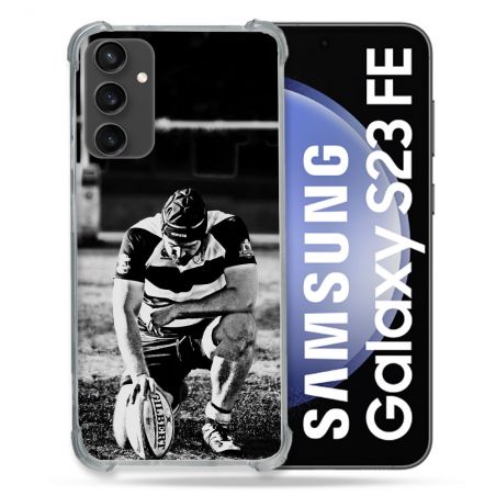 Coque Renforcée En Verre Trempé PourSamsung Galaxy S23 FE Sport Rugby Noir Blanc