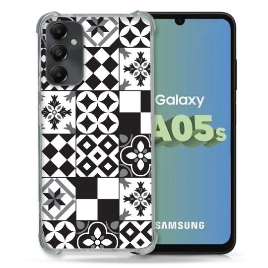 Coque Renforcée En Verre Trempé PourSamsung Galaxy A05S Texture Carreau Ciment Noir