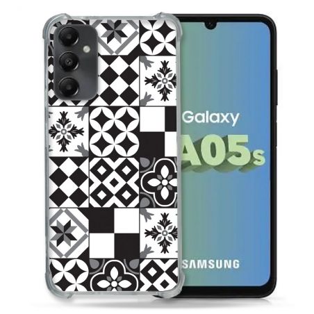 Coque Renforcée En Verre Trempé PourSamsung Galaxy A05S Texture Carreau Ciment Noir