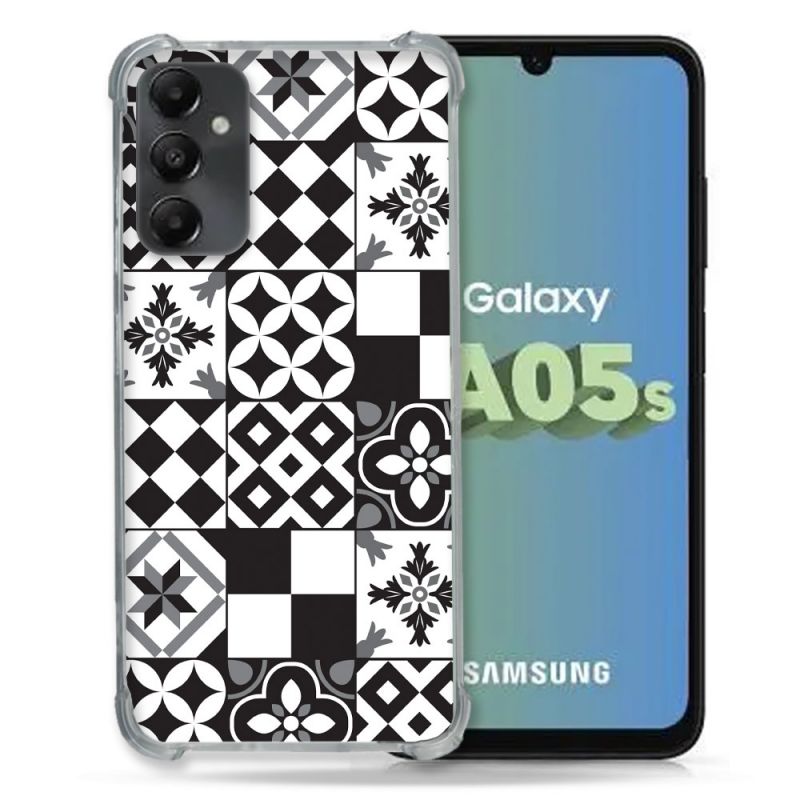 Coque Renforcée En Verre Trempé PourSamsung Galaxy A05S Texture Carreau Ciment Noir