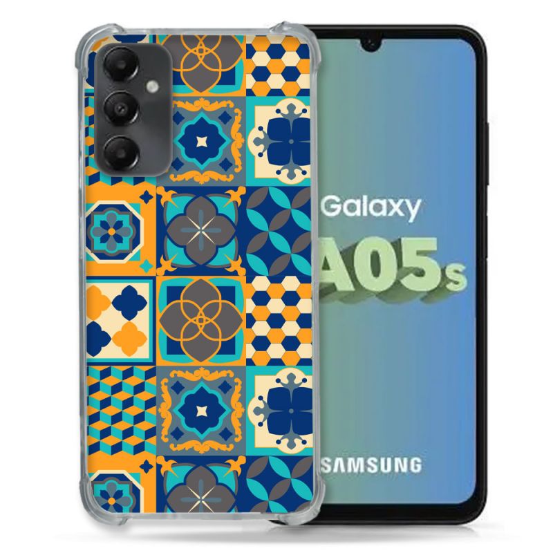 Coque Renforcée En Verre Trempé PourSamsung Galaxy A05S Texture Carreau Ciment Orange