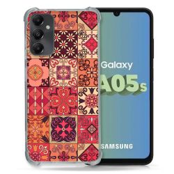 Coque Renforcée En Verre Trempé PourSamsung Galaxy A05S Texture Carreau Ciment Rouge