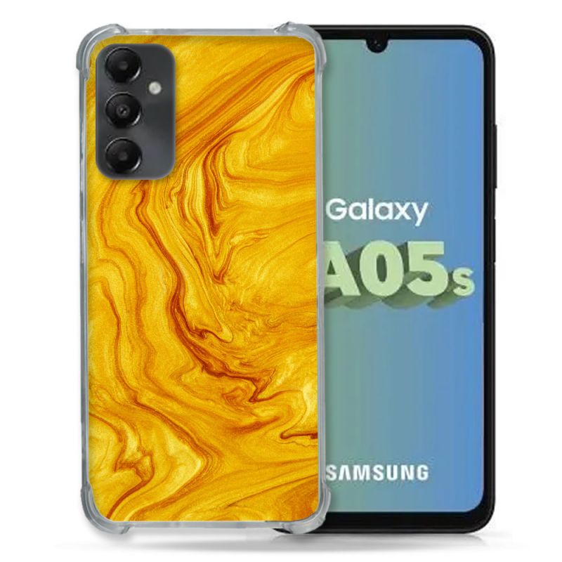 Coque Renforcée En Verre Trempé PourSamsung Galaxy A05S Texture Marbre Jaune