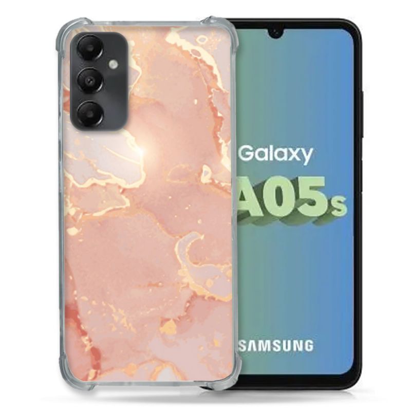 Coque Renforcée En Verre Trempé PourSamsung Galaxy A05S Texture Marbre Rose