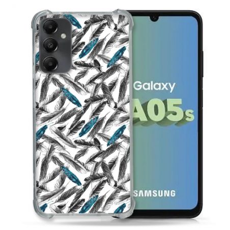Coque Renforcée En Verre Trempé PourSamsung Galaxy A05S Texture Plume Canard