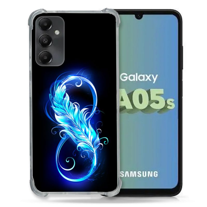 Coque Renforcée En Verre Trempé PourSamsung Galaxy A05S Texture Plume Infini Bleu