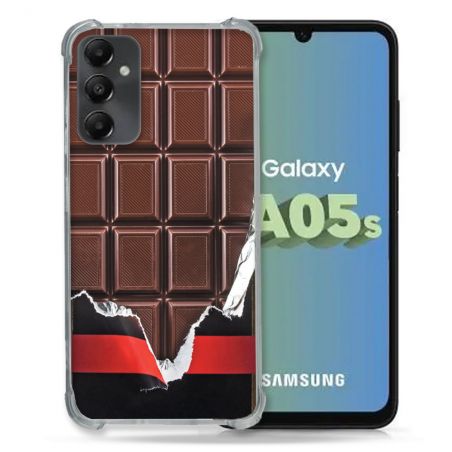 Coque Renforcée En Verre Trempé PourSamsung Galaxy A05S Texture Trompe Oeil Chocolat