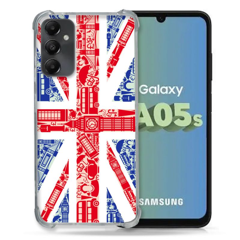Coque Renforcée En Verre Trempé PourSamsung Galaxy A05S Voyage Angleterre Blanc