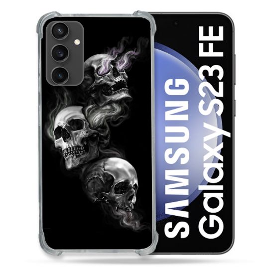 Coque Renforcée En Verre Trempé PourSamsung Galaxy S23 FE Tete de Mort Triple