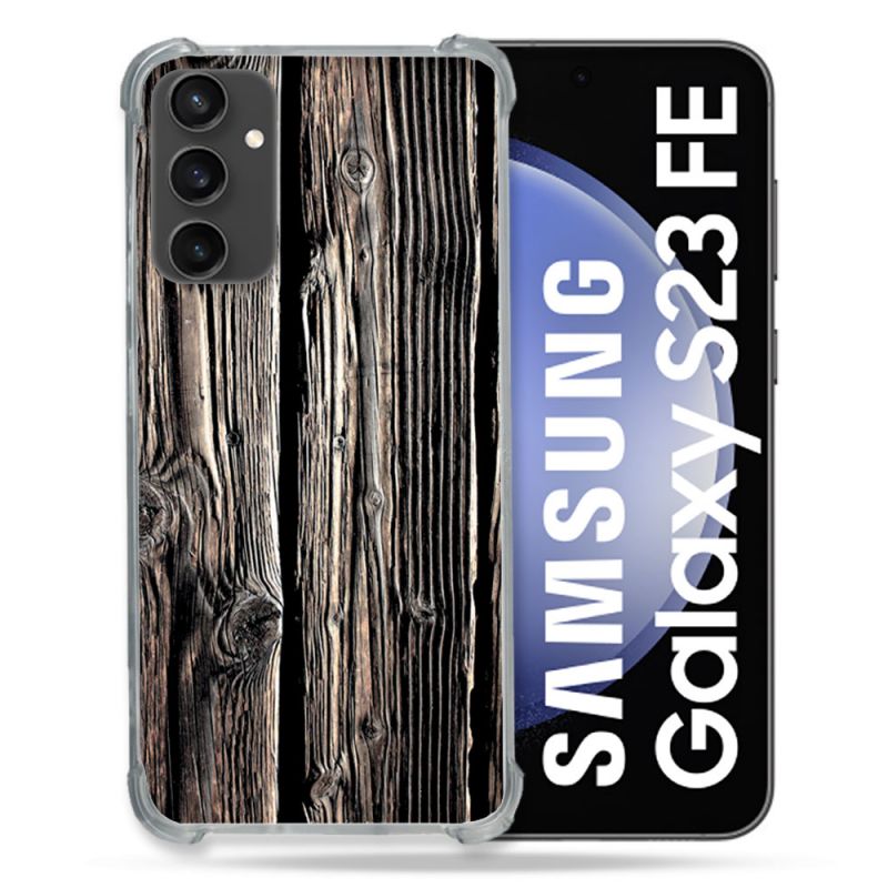 Coque Renforcée En Verre Trempé PourSamsung Galaxy S23 FE Texture Bois