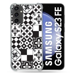 Coque Renforcée En Verre Trempé PourSamsung Galaxy S23 FE Texture Carreau Ciment Noir