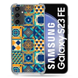 Coque Renforcée En Verre Trempé PourSamsung Galaxy S23 FE Texture Carreau Ciment Orange
