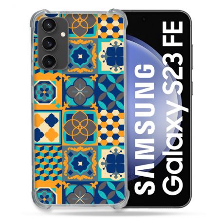 Coque Renforcée En Verre Trempé PourSamsung Galaxy S23 FE Texture Carreau Ciment Orange