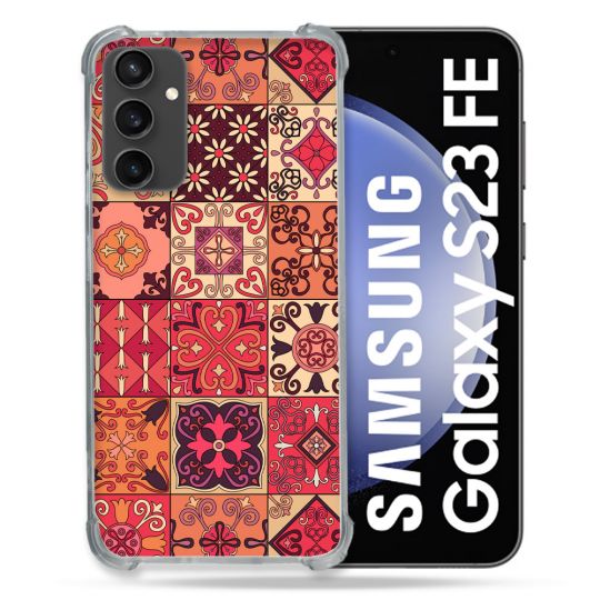 Coque Renforcée En Verre Trempé PourSamsung Galaxy S23 FE Texture Carreau Ciment Rouge
