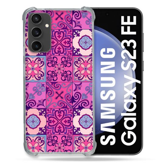 Coque Renforcée En Verre Trempé PourSamsung Galaxy S23 FE Texture Carreau Ciment Violet