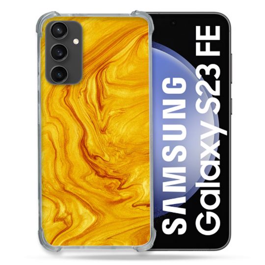 Coque Renforcée En Verre Trempé PourSamsung Galaxy S23 FE Texture Marbre Jaune