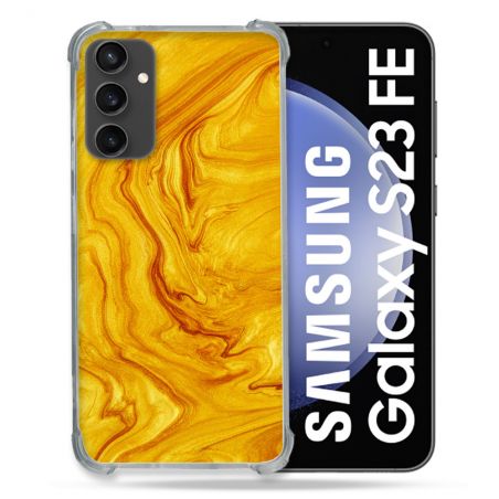 Coque Renforcée En Verre Trempé PourSamsung Galaxy S23 FE Texture Marbre Jaune