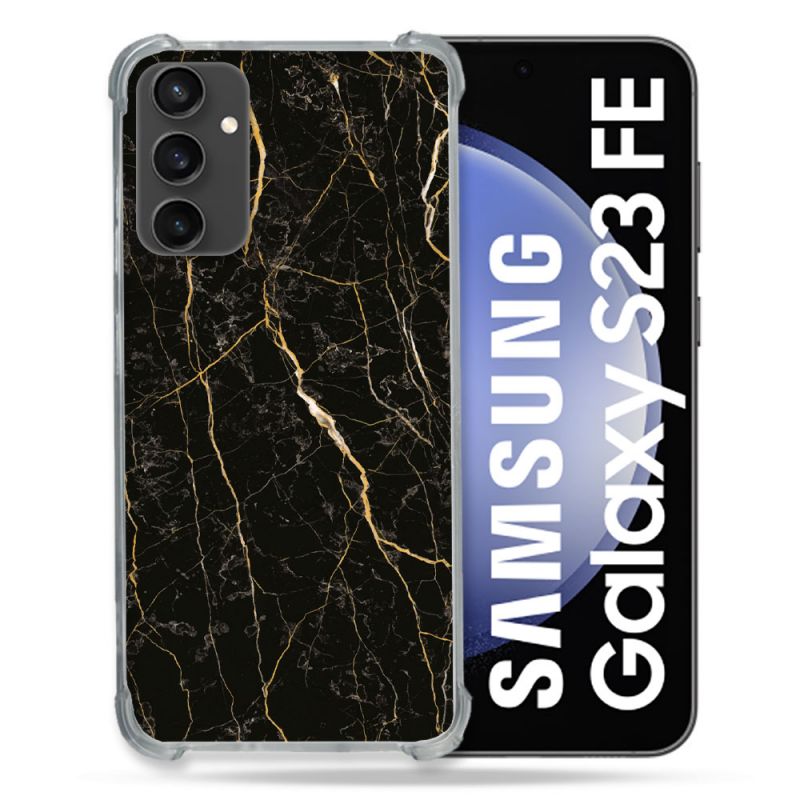 Coque Renforcée En Verre Trempé PourSamsung Galaxy S23 FE Texture Marbre Noir
