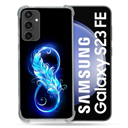 Coque Renforcée En Verre Trempé PourSamsung Galaxy S23 FE Texture Plume Infini Bleu