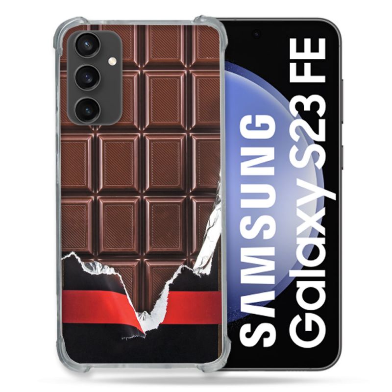 Coque Renforcée En Verre Trempé PourSamsung Galaxy S23 FE Texture Trompe Oeil Chocolat